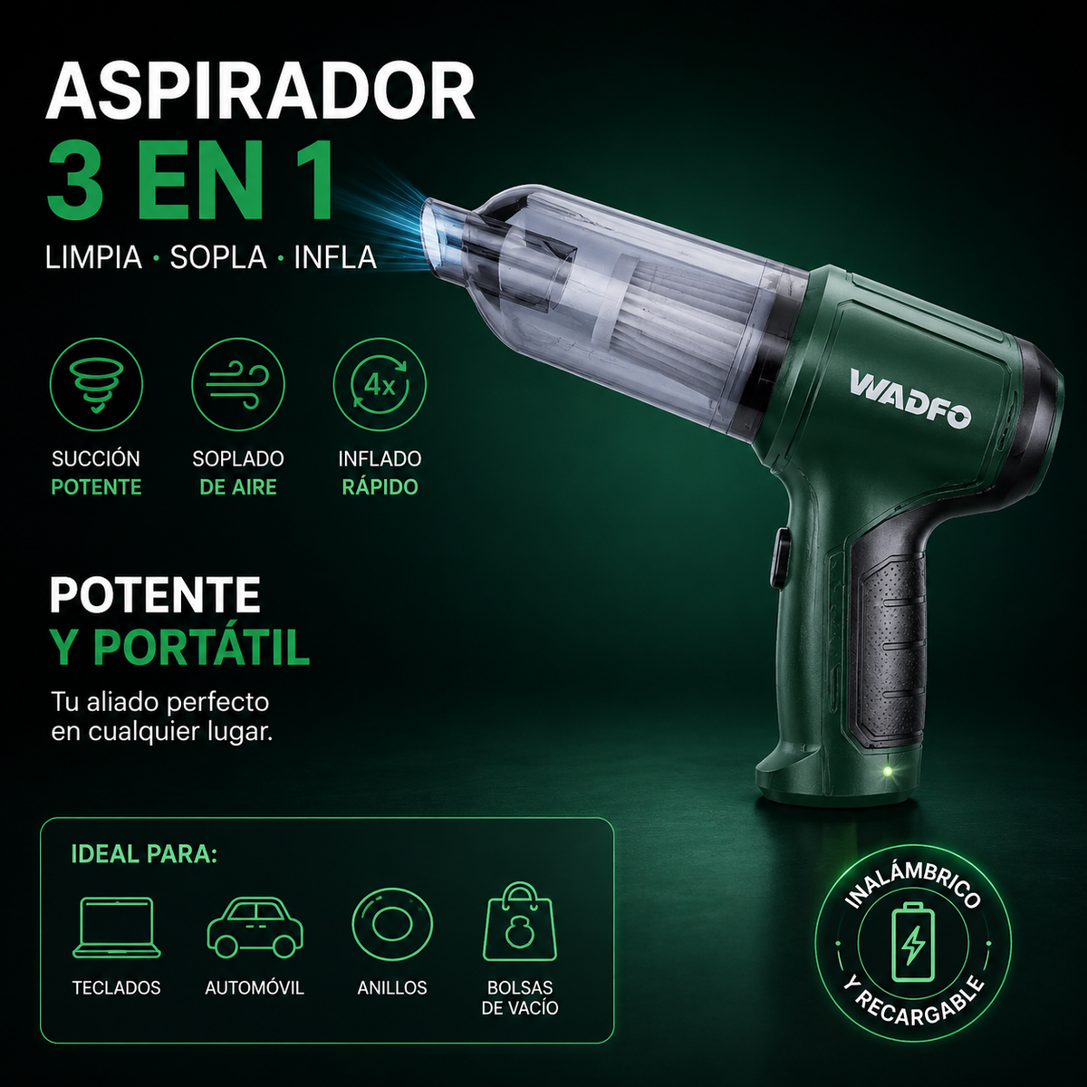 TurboVac- Aspirador Portátil 3 en 1